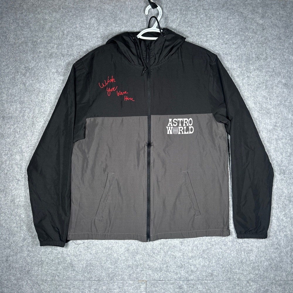 Travis Scott Astroworld Windbreaker Men Large Black Grey Tour Merch Cactus Jack